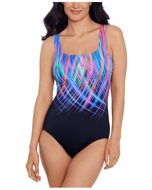 Swim Solutions Blue Printed Scoop-neck One-piece Swimsuit