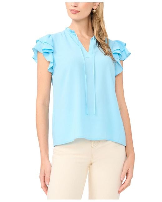 SAM & JESS Blue V-neck Ruffle Top