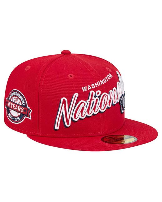KTZ Red Washington Nationals Script Sided 59fifty Fitted Hat for men