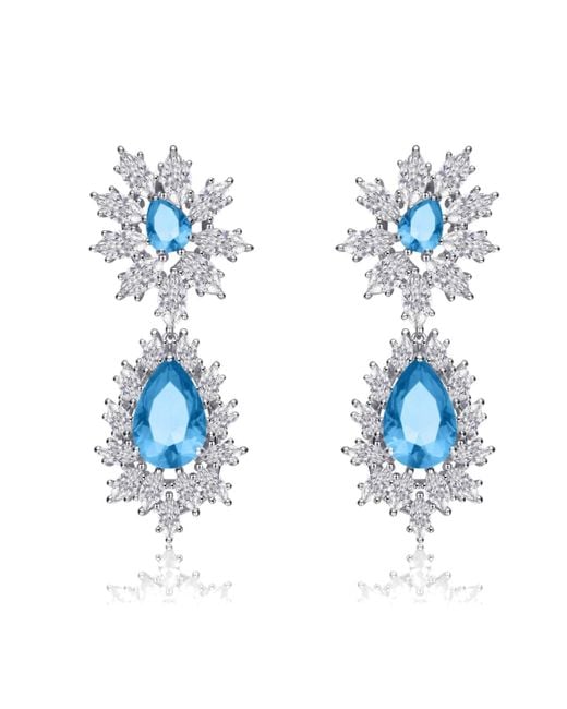 Genevive Jewelry Blue Sterling Silver White Gold Plated