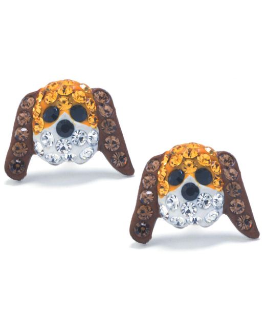 Giani Bernini Multicolor Brown And White Pave Crystal Dog Face Stud Earrings Set In Sterling Silver