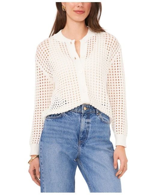 Vince Camuto White Textured Mesh Button Bomber Jacket