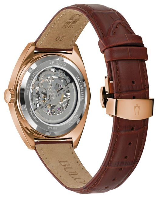 Bulova Automatic Classic Surveyor Leather Strap Watch 41mm in Brown for