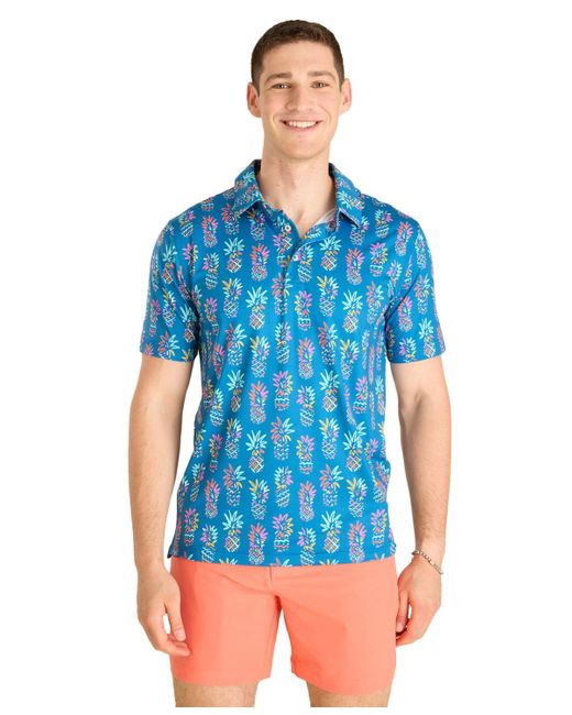 Chubbies Men's Blue The Pineapple Sketch Performance Polo Shirt