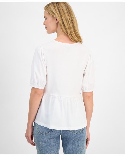 Nautica White Solid Bow Peplum Top