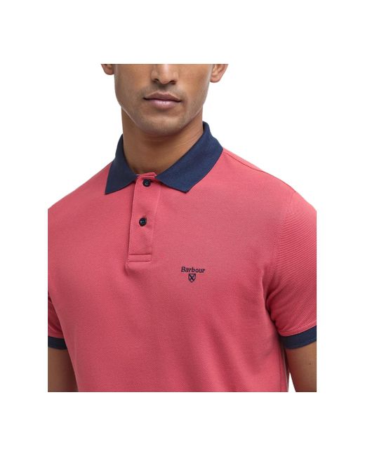 Barbour Red Lynmouth Contrast Trim Short Sleeve Polo Shirt for men