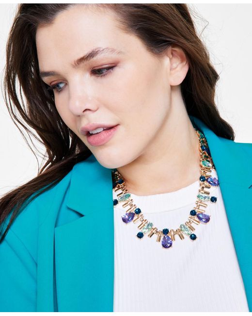 INC International Concepts Blue Gold-tone Color Crystal All-around Statement Necklace