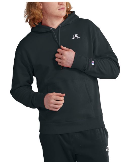 Champion Black Classic Standard-fit Logo Embroidered Fleece Hoodie for men