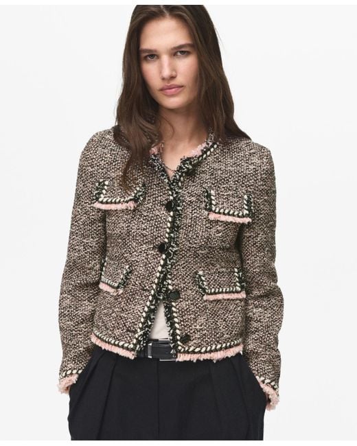 Mango Brown Pocket Tweed Jacket