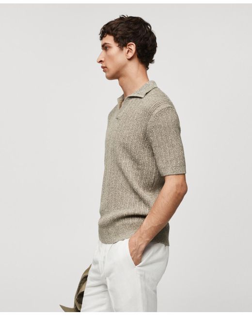Mango Gray Marbled Cotton Knit Polo Shirt for men