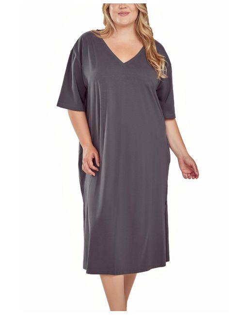 iCollection Gray Plus Size Soft Knit Short Sleeve Nightgown Dress