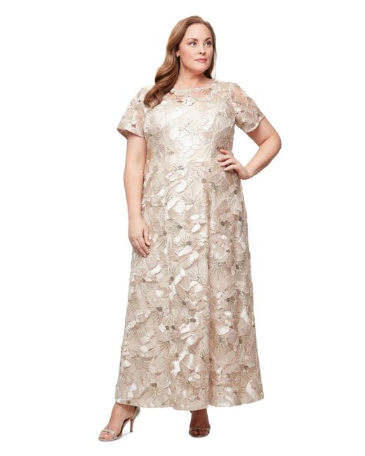 Alex Evenings Natural Plus Size Sequinned Soutache Evening Gown