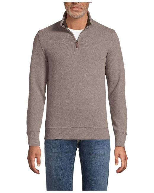 Lands' End Men's Gray Bedford Rib Quarter Zip Sweater