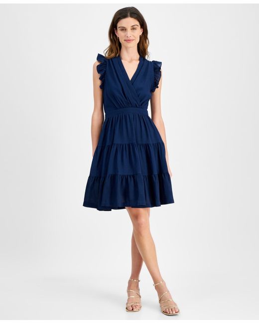 Taylor Blue Ruffled Tiered Fit & Flare Dress