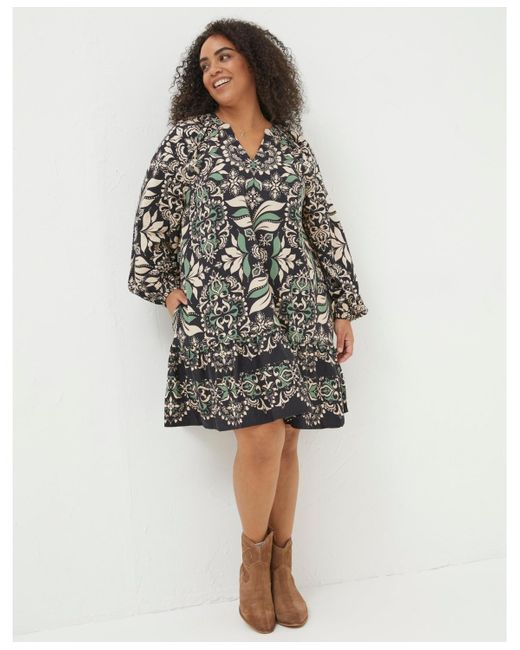 FatFace Gray Plus Size Amy Mosaic Leaf Tunic Dress