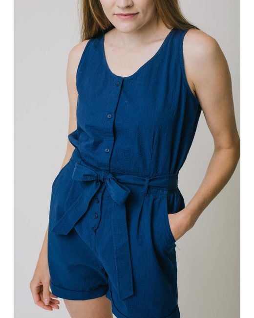 Hope & Henry Blue Flutter Button Front Romper