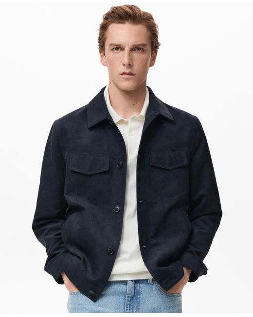 Mango Blue Suede Leather-effect Overshirt for men