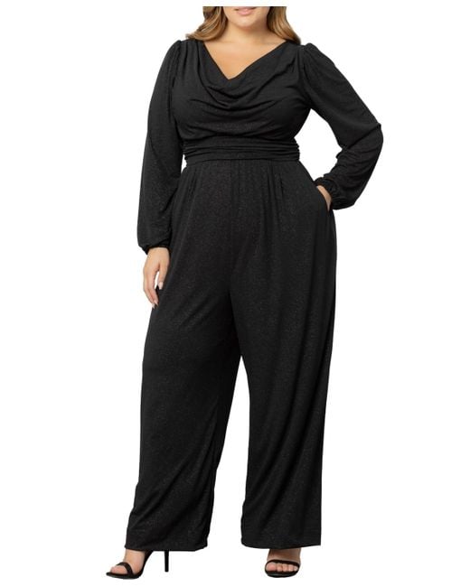 Kiyonna Black Plus Size Natalia Cowl Neck Wide Leg Jumpsuit