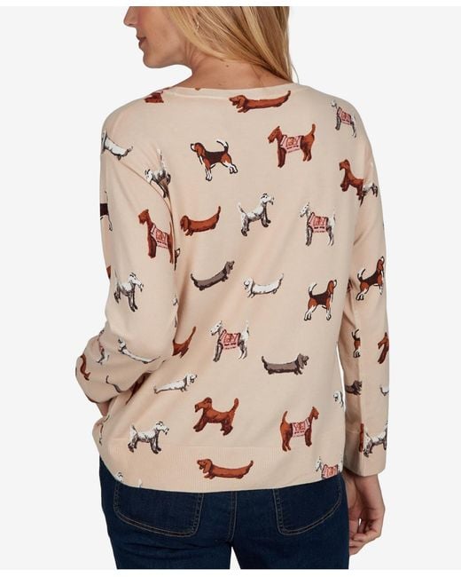 Ruby Rd Natural Petite Dog-print Long-sleeve Pullover