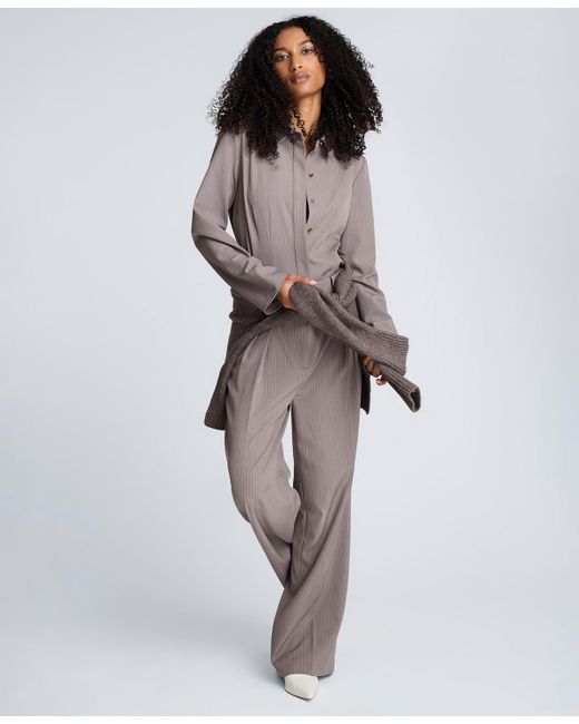 Kenneth Cole Brown Pinstripe High Rise Double Pleated Pants