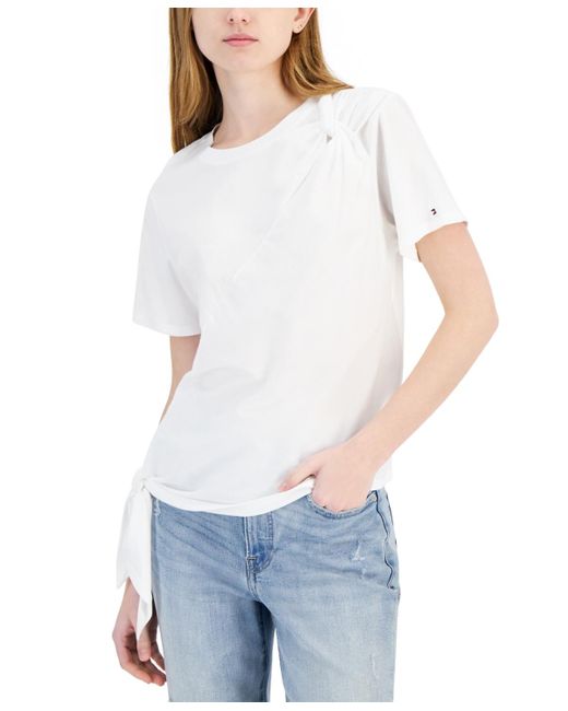 Tommy Hilfiger White Side-tie Short-sleeve Top