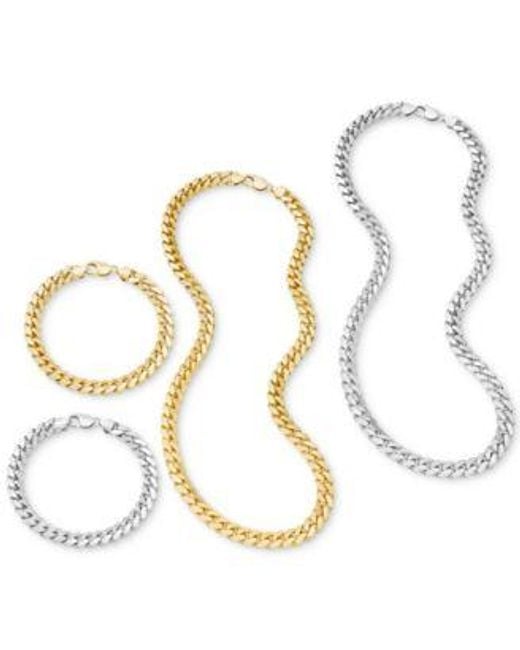 Italian Gold Metallic Solid Cuban Link Chain Necklaces Bracelets Collection 9mm In 14k Gold Plated Sterling Silver Sterling Silver for men