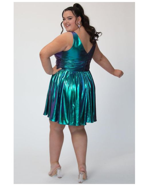Sydney's Closet Blue & Green Iridescent A-line Party Dress