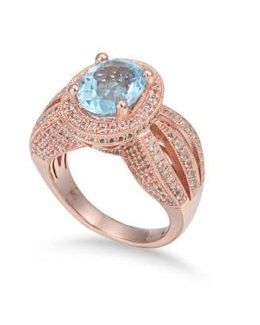 SUZY LEVIAN NEW YORK White Suzy Levian Sterling Silver Oval Cut Center Topaz Cocktail Ring
