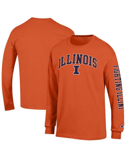 Champion Orange Illinois Fighting Illini Arch Over Logo 2-hit Long Sleeve T-shirt for men
