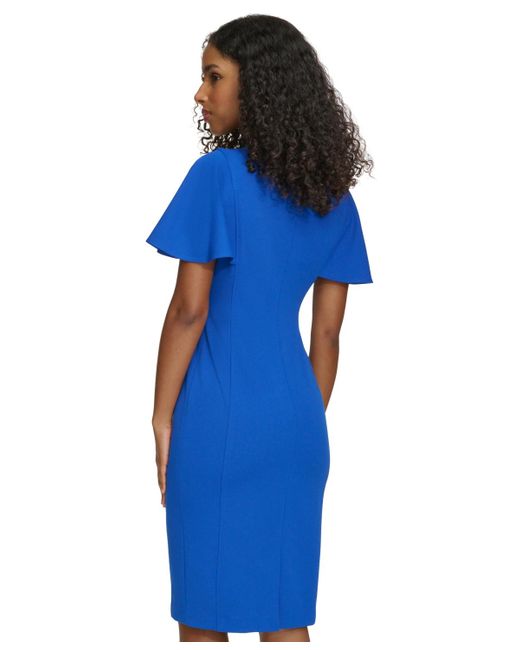 Calvin Klein Blue Petite Jewel-neck Scuba Crepe Sheath Dress