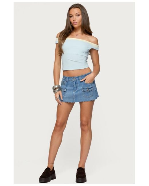Edikted Blue Lury Denim Mini Skort