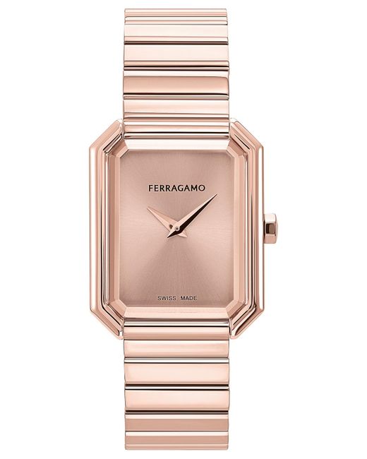 Ferragamo Pink Salvatore Swiss Rose Gold Ion Plated Stainless Steel Bracelet Watch 27x34mm