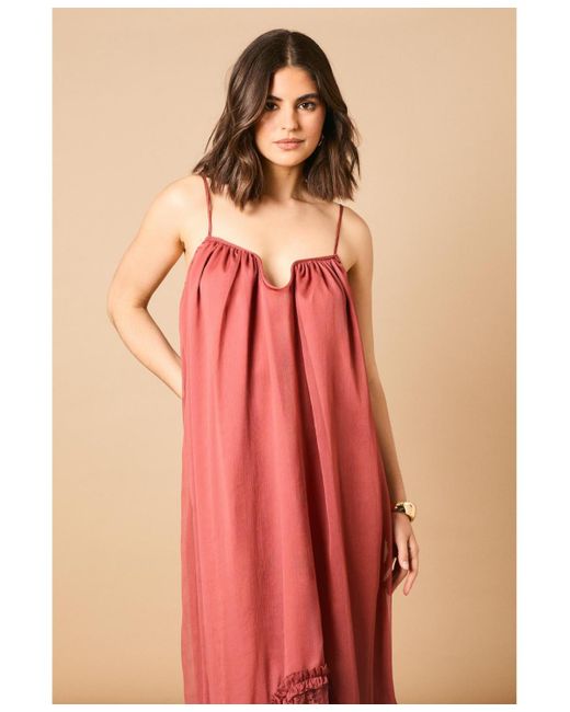 Oasis Red Babydoll Floaty Lace Detail Maxi Dress