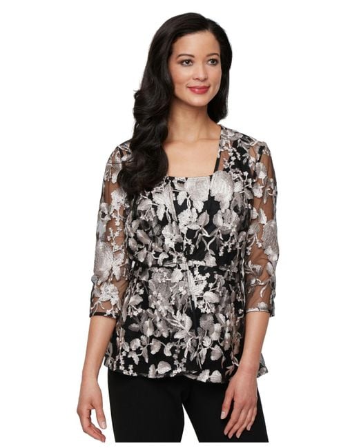 Alex Evenings Black Printed Tulle Jacket & Top Set