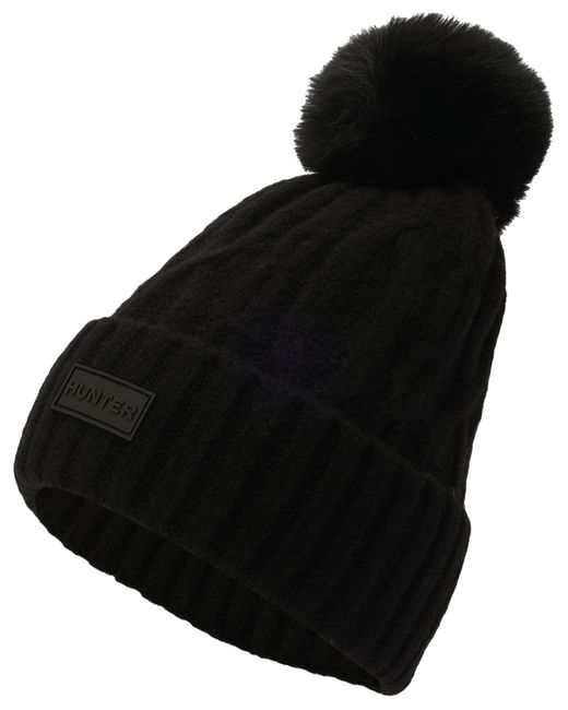 Hunter Black Faux-fur-pom Cable-knit Beanie