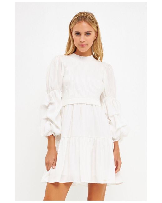 English Factory Mixed Media Mini Dress in White Lyst