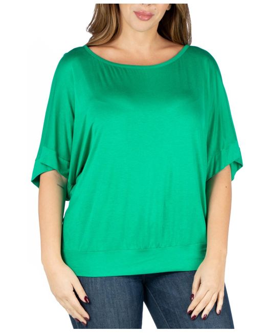 24seven Comfort Apparel Green Plus Size Short Sleeve Loose Fitting Dolman Top