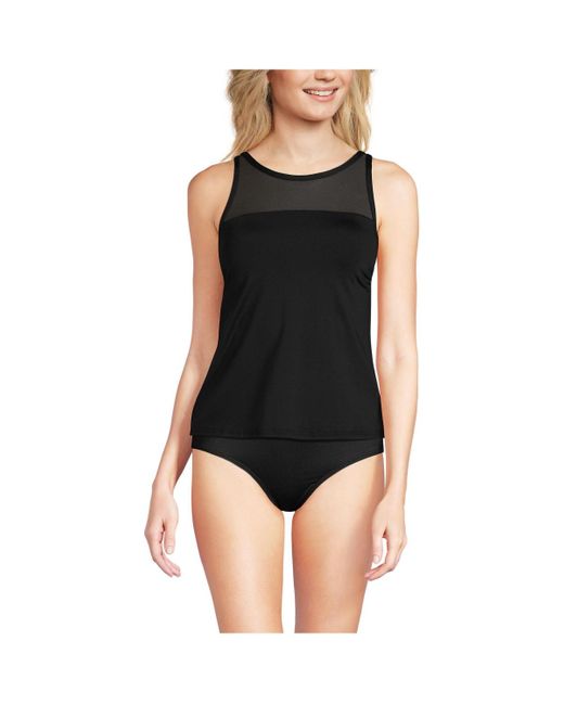 Lands' End Black Chlorine Resistant Smoothing Control Mesh High Neck Tankini Swimsuit Top