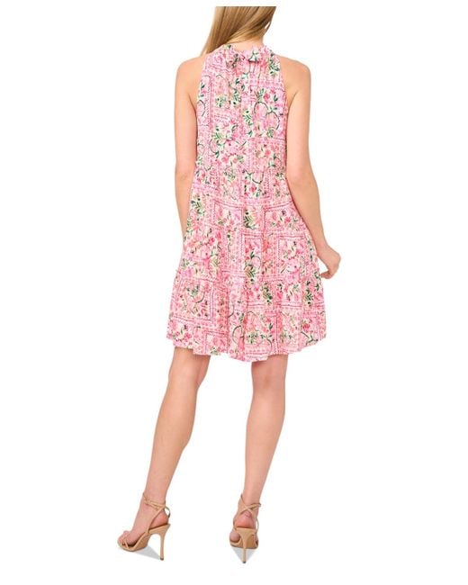 Cece Pink Printed Tiered Halter Minidress