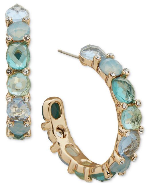 Anne Klein Green Gold-tone Small Mixed Stone C-hoop Earrings