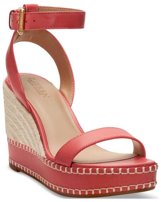 Lauren by Ralph Lauren Pink Hilarie Ankle-strap Espadrille Platform Wedge Sandals