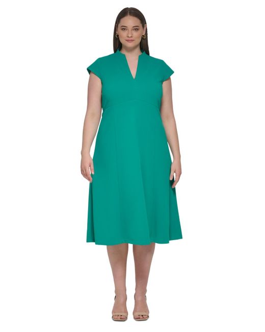 Calvin Klein Green Plus Size V-neck Short-sleeve A-line Dress