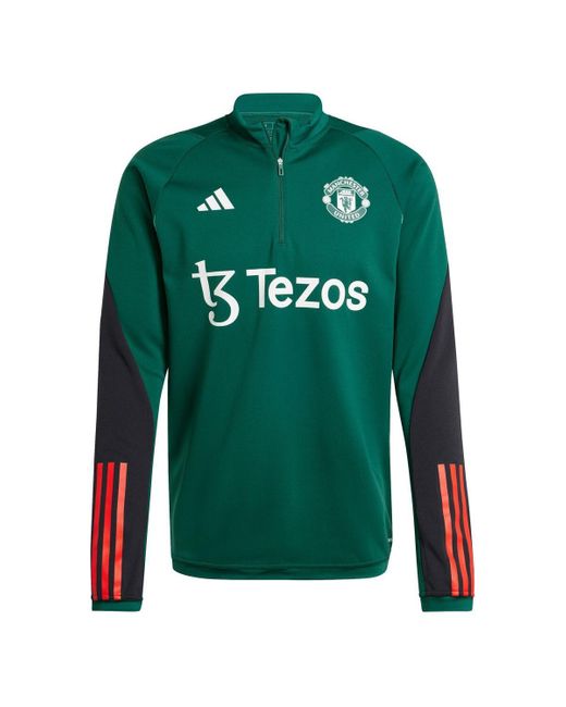 Adidas Green Manchester United 2023/24 Aeroready Raglan Quarter-zip Training Top for men