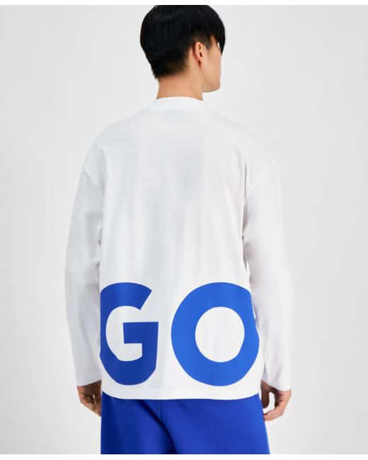 Boss Blue Hugo By Oversized-fit Logo Graphic Long-sleeve T-shirt for men