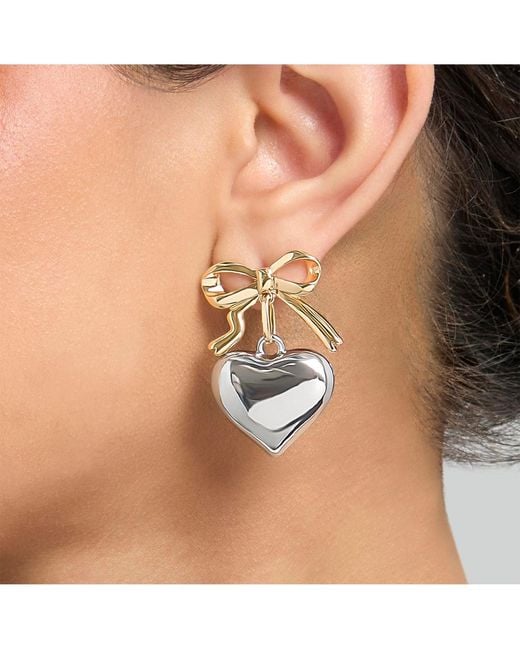 BCBGeneration Metallic Silver Heart Drop Earrings