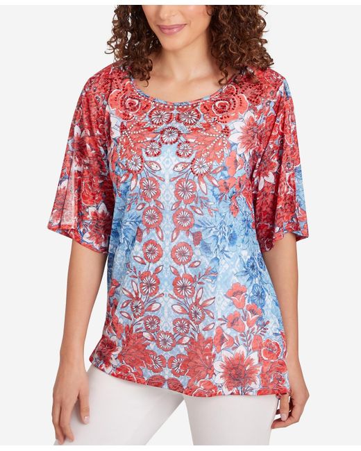 Ruby Rd Petite Burnout Sublimation Mirrored Top
