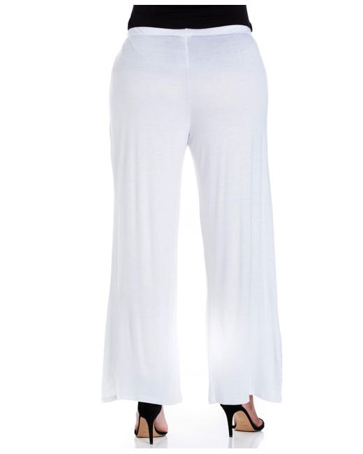 24seven Comfort Apparel White Plus Size Elastic Waist Flared Leg Palazzo Pants