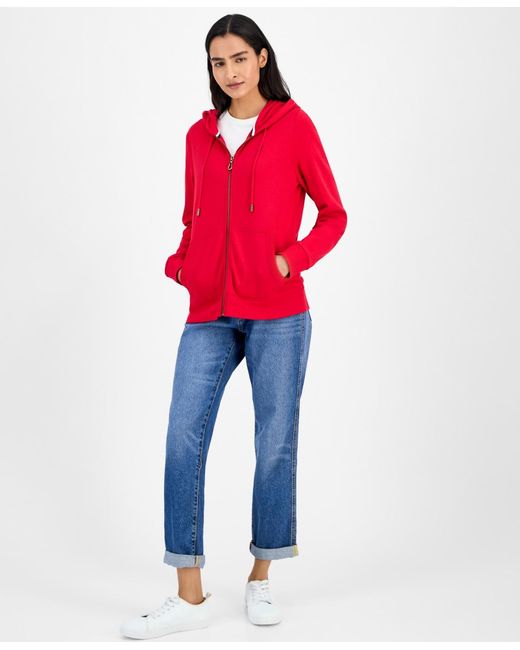 Nautica Red Jeans Solid Zip-front Hoodie