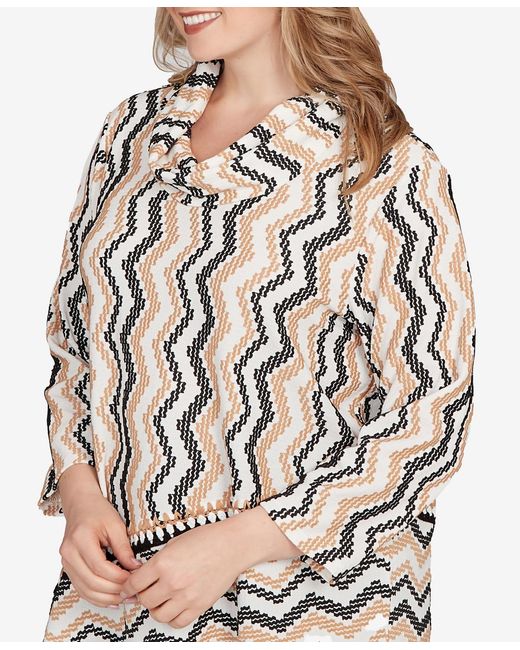 Ruby Rd Multicolor Plus Size Cowl Neck Zig Zag Textured Knit Top