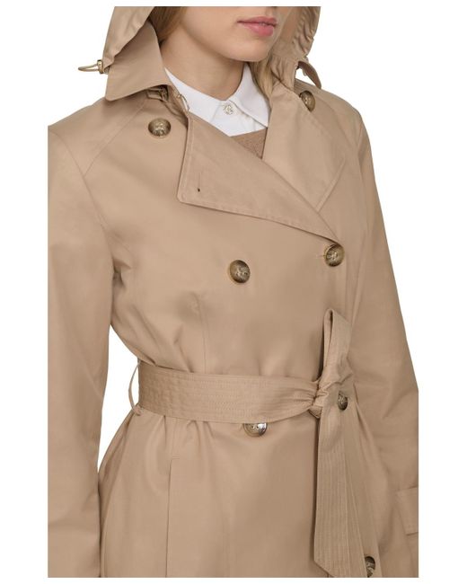 Cole Haan Natural 36 1/2" D/b Trench Coat With Removable Hood